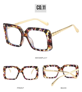 Detailed views of square tortoiseshell sunglasses with bamboo-style gold metal temples