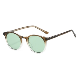 Fashionable TR90 UV protection sunglasses with tea gradient frames and green lenses