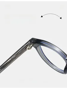 Close-up of durable metal hinge and geometric texture on grey TR90 eyeglasses