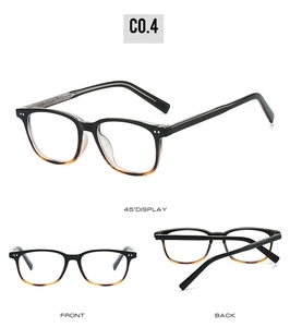 Détail des lunettes TR90 anti-lumière bleue avec monture carrée dégradée noir et ambre