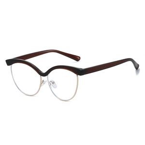 Retro cat-eye blue light blocking glasses with wave-shaped brown and gold frames