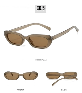 Vues détaillées de lunettes de soleil ovales gris thé avec verres marrons sous trois angles