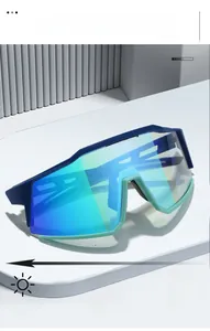Detail of blue polarized sports sunglasses with gradient lens on geometric pillars