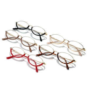 Set of retro half-rim oval metal glasses frames in assorted vintage colors