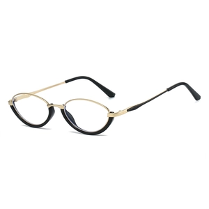 Elegant oval mixed-material gold metal and black frames with blue light blocking lenses