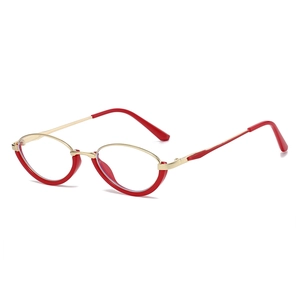 Modern gold and red semi-rimless metal glasses frame with anti-blue light clear lenses