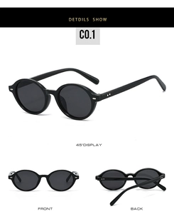 Detailed views of classic round black sunglasses with retro rivets in C0.1 color