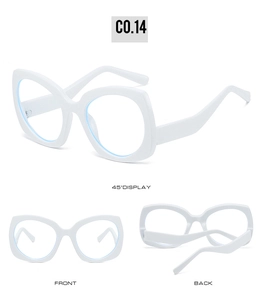 Detailed multi-angle views of white butterfly frame glasses with blue light blocking lenses