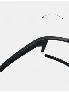 Detail of durable texture hinge with metal screws on black matte cycling sunglasses