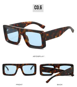 Multi-angle view of vintage square sunglasses with tortoiseshell frames and blue lenses