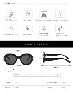 Detailed size guide and specifications for round bi-color fashion sunglasses with UV400