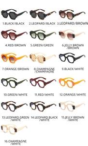 Collage of 16 color variants for retro oversized geometric octagonal sunglasses