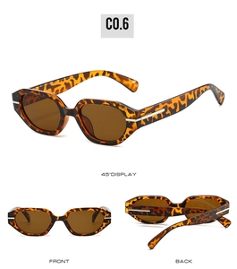 Three views of tortoiseshell oval sunglasses with brown lenses and metal accents