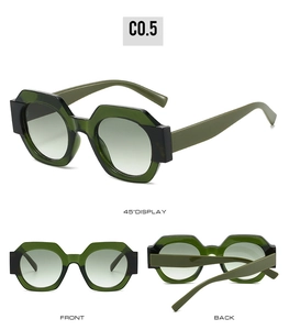 Detailed multi-angle views of geometric two-tone sunglasses with gradient lenses