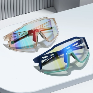 Fashionable oversized sports cycling sunglasses with colorful one-piece wraparound lenses