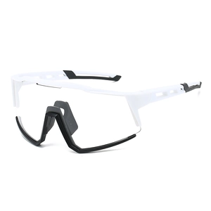 Sport cycling sunglasses with white black frame and large clear shield lens for outdoors