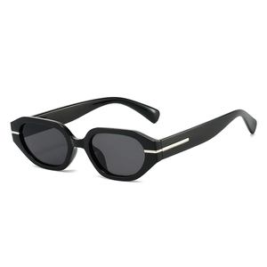 Chic black vintage thick frame sunglasses with silver T-hinge detail and grey lenses