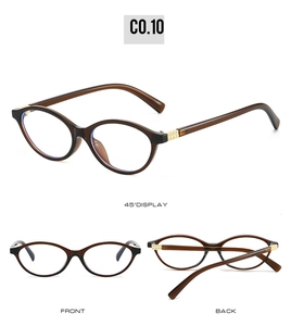 Three-angle view of vintage oval brown sunglasses showing 45-degree, front, and back views