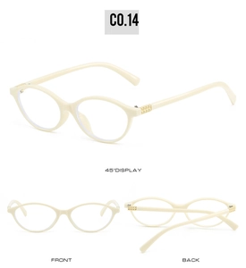 Detailed views of ivory oval sunglasses featuring decorative gold pyramid hinges