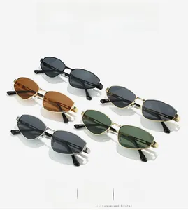 Detailed view of five color variants of narrow retro irregular metal frame sunglasses