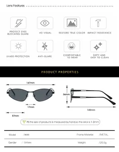 Size chart and specifications for small irregular metal sunglasses with UV400 protection