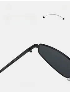 Macro shot of durable metal hinge on minimalist black irregular frame sunglasses
