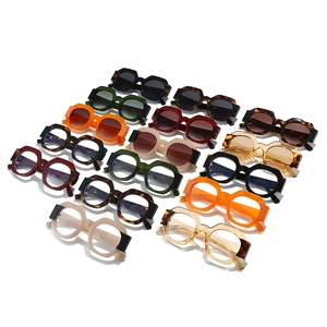 Retro thick-frame polygonal sunglasses in various trendy colors with UV protection