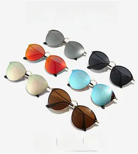 Collage of retro round metal sunglasses in six different lens colors for men and women