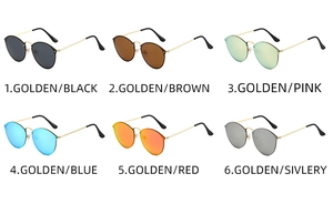 Collection of retro round metal sunglasses in six vibrant mirror lens color options