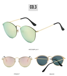 Multi-angle view of vintage gold round metal frame sunglasses with various lens colors