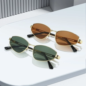 Vintage irregular metal sunglasses with flat hexagonal cat-eye frames and gold details