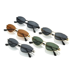 Retro small hexagonal metal sunglasses in multiple colors with narrow frame design