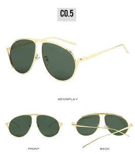 Vues détaillées multi-angles de lunettes aviateur en métal doré avec verres vert foncé