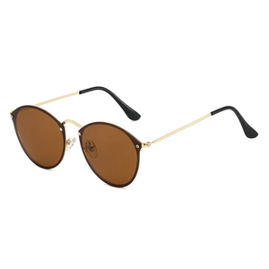 Vintage round sunglasses with brown lenses and slim gold metal frame for men and women
