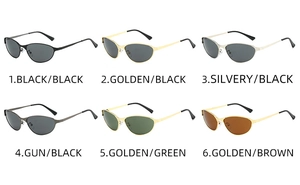 Detailed comparison of oval metal sunglasses in black, gold, silver, and gunmetal finishes