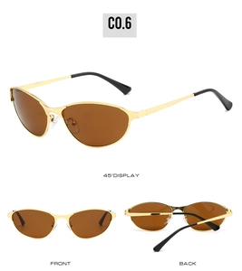 Multiple views showing front and back of cat eye metal sunglasses with gold frame