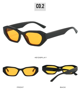 Detailed multi-angle view of vintage oval sunglasses with black frames and orange lenses