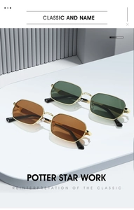 Detailansicht der sechseckigen Metallsonnenbrille 9596 mit Goldrahmen und dunklen Gläsern