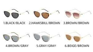 Collection of cat-eye sunglasses in six various colors with slim metal temples