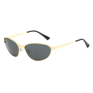Vintage cat eye sunglasses with gold metal frame and dark gray lenses for UV protection