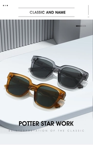 Detail of square TR90 sunglasses with cross star metal hinge and translucent frame