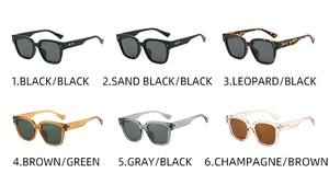 Multiple TR90 square frame sunglasses in black, tortoise and champagne color options