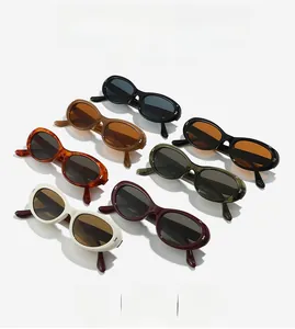 Collection of retro oval sunglasses in seven colors including black and tortoise shell