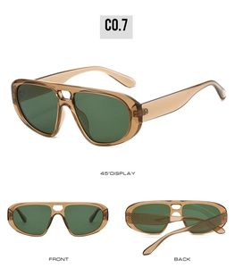 Vues multiples de lunettes de soleil aviateur marron thé avec verres verts, faces avant et arrière