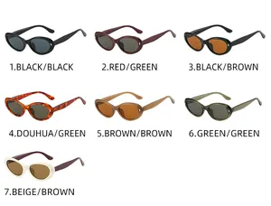 Matrix view of vintage oval sunglasses in seven color variants with thick frames