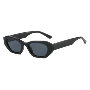 Retro black geometric thick frame sunglasses with dark grey lenses for men and women