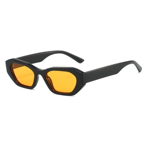 Trendy retro small frame sunglasses with black frames and vibrant orange lenses