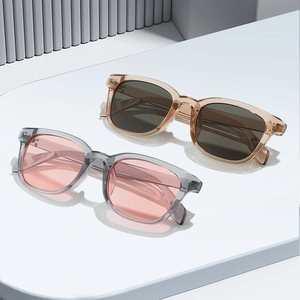 Square frame sunglasses in transparent resin with metallic stud accents for men and women