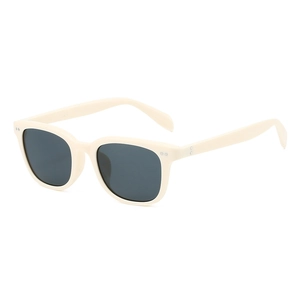 Fashionable creamy white square frame sunglasses with dark grey lenses and metal details