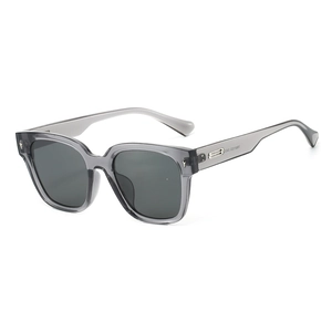 Square TR90 translucent grey sunglasses with UV protection and metal rivet accents